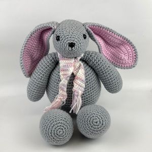 Hand Crafted Crochet Bunnykins Huggy Bunny Plush Stuffed Animal Toy 17” new